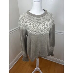 J.Crew Fair Isle Merino Wool Blend Sweater Taupe Ivory Crewneck Women Size M